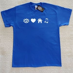 NWT I Love House Music Graphic Tee, Various Sizes, Royal Blue